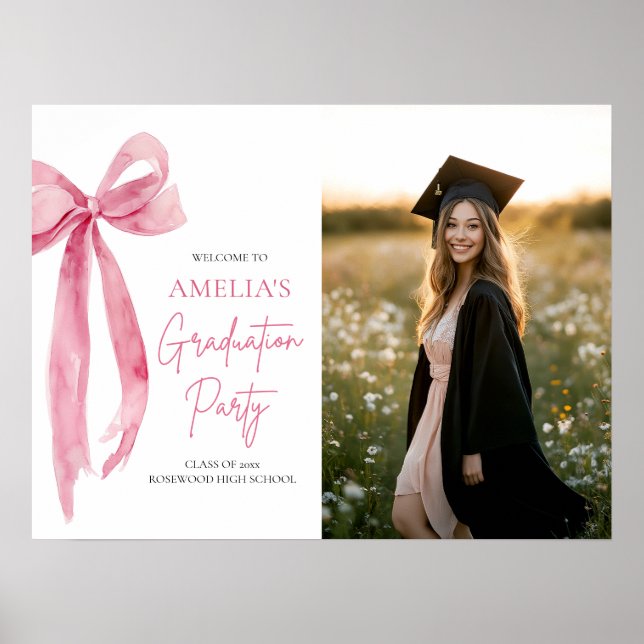 Modern Rosa Båge Coquette Examen Firande Välkomsts Poster (Framsidan)