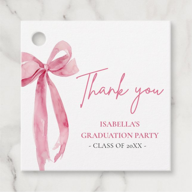 Modern Rosa Båge Coquette Examen Tack Gåvor Etiketter (Framsida)