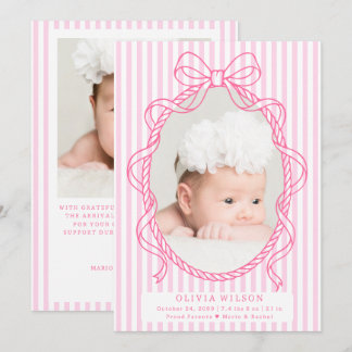 Modern Rosa Båge Ram Ränder Foto Baby Födelse Meddelande