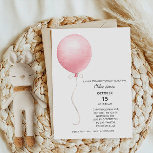 Modern Rosa Ballongflicka Bebis Shower Inbjudningar