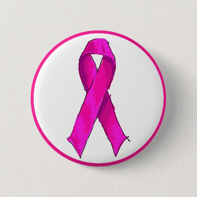 Modern Rosa Band Bröstcancer Medvetenhet & Stöd Knapp (Framsida)