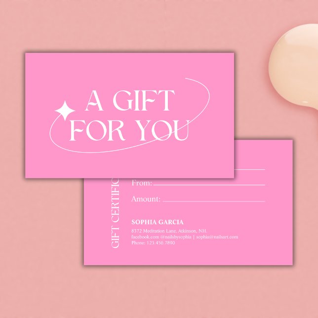 Modern Rosa Beauty Salon Nagel Pub Gift Certificat Visitkort (Modern Pink Beauty Salon Nail Bar Gift Certificate)