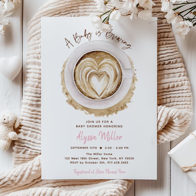Modern Rosa Bebis Brygger Kaffe Baby Shower Inbjudningar (Skapare uppladdad)
