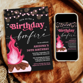 Modern Rosa Birthday Bonfire-inbjudan Inbjudningar