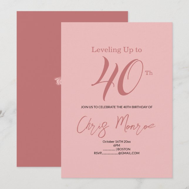 Modern Rosa Birthday-inbjudan Inbjudningar (Fram/baksida)
