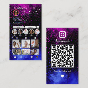 Modern Rosa & Blå Instagram QR-kod Sociala Medier  Visitkort