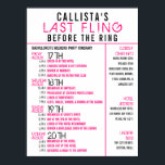 Modern Rosa Black Bachelorette Party Itinerary Poster<br><div class="desc">Den här moderna och gigantiska poster av Bachelorette-partiet är perfekt för att behålla evenemanget organiserat och informera dina gäster om behållan. Den har en nybörjare rosa och svart, gigantisk stil och contemporaryns typsnitt ovanpå en enkel vit bakgrund. Det är en unik coola och roligt idé att göra din speciella dag...</div>