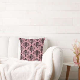 Modern Rosa Black Damask Pattern Kudde