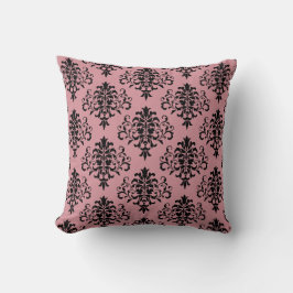 Modern Rosa Black Damask Pattern Kudde