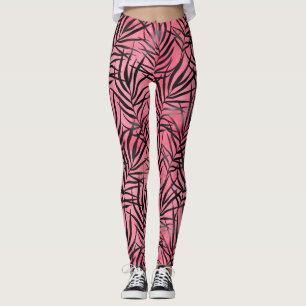 Modern Rosa Black Foliage Mönster Snyggt Yoga Leggings