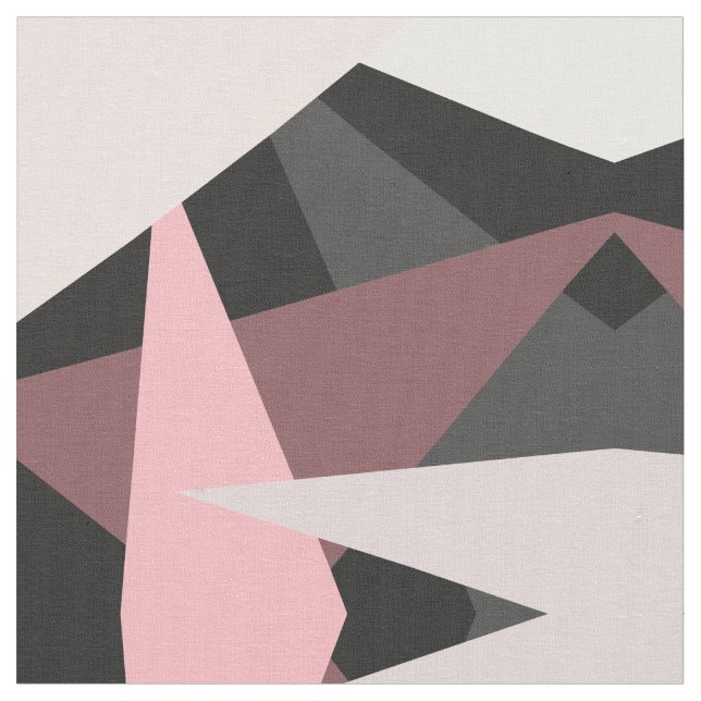 Modern Rosa Black Geometric Art Tyg (Närbild)