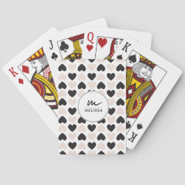 Modern  Rosa Black Kärlek Hearts Monogram Casinokort