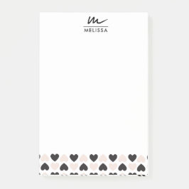 Modern  Rosa Black Kärlek Hearts Monogram Post-it Block
