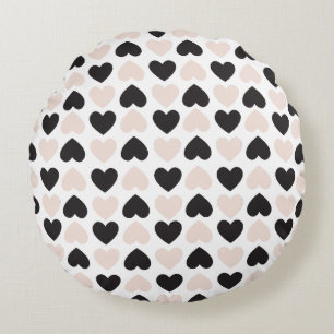 Modern  Rosa Black Kärlek Hearts Mönster Rund Kudde