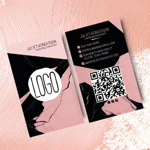 Modern Rosa Black Marble Logotyp Social Media QR Visitkort