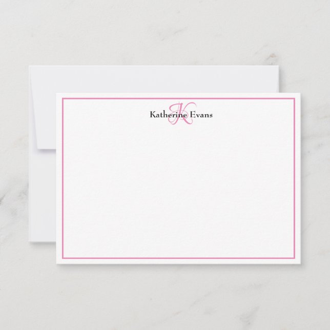 Modern Rosa Black Monogram Namn Note Card Tack Kort (Framsida)