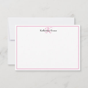 Modern Rosa Black Monogram Namn Note Card Tack Kort