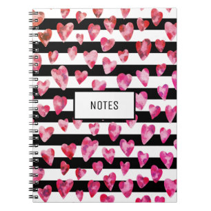 Modern Rosa Black Stripe Kärlek Heart Personlig Anteckningsbok
