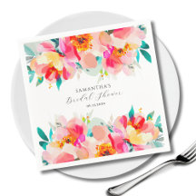 Modern Rosa Blommig Akvarell Bröllopsdusch 