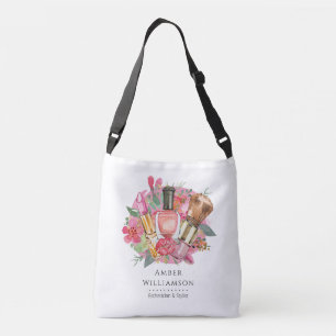 Modern Rosa Blommig Akvarell Skönhet Sminkartist Axelväska