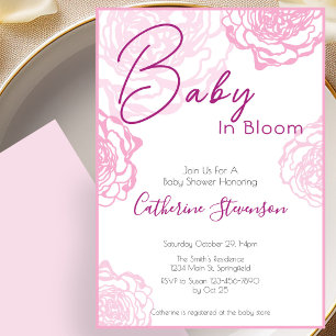 Modern Rosa Blommig Baby I Knopp Baby Shower  Inbjudningar