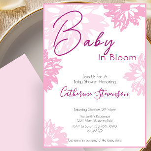 Modern Rosa Blommig Baby I Knopp Baby Shower Inbjudningar