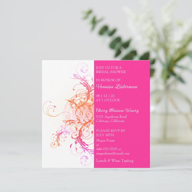 Modern rosa blommig bröllopsfestinbjudan inbjudningar (Stående Fram)