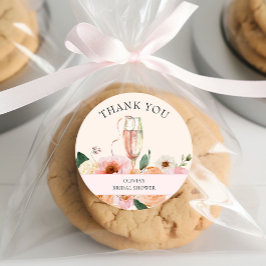 Modern Rosa Blommig Champagne Bröllopsdusch Runt Klistermärke