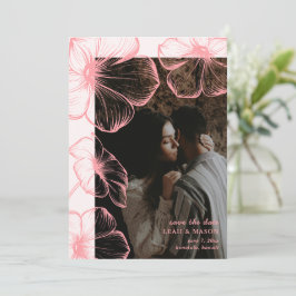 Modern Rosa Blommig Foto Elegant Bröllop Spara Datumet