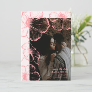 Modern Rosa Blommig Foto Elegant Bröllop Spara Datumet