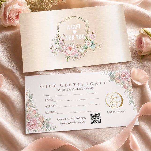 Modern Rosa Blommig Guld Presentkort (#certificate #giftcard #pinkfloralvoucher #pinkfloralandgold #luxurygiftcard #beautysalon #romantic)