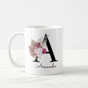 Modern Rosa Blommig Initial A Kaffemugg