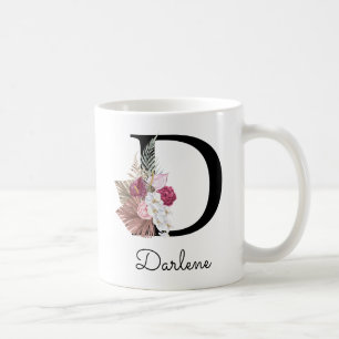 Modern Rosa Blommig Initial D Kaffemugg