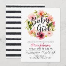 Modern Rosa Blommig Krans Babyflicka Baby Shower