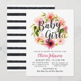 Modern Rosa Blommig Krans Babyflicka Baby Shower Inbjudningar