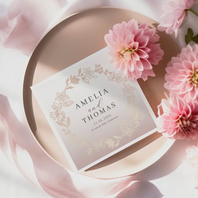 Modern Rosa Blommig Krans Bröllop Pappersservett (Skapare uppladdad)