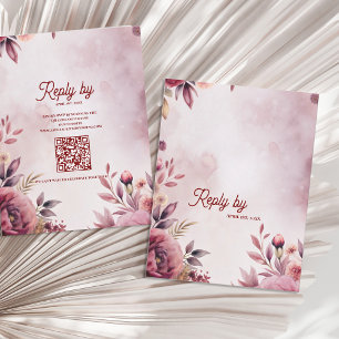 Modern Rosa Blommig QR-kod Romantisk Bröllop OSA Kort