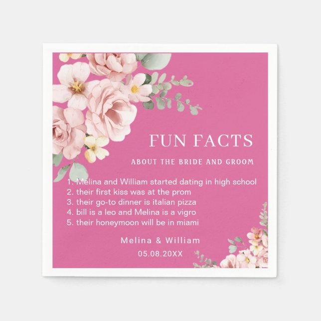 Modern Rosa Blommig Rolliga Fakta Bröllop  Pappersservett (Framsidan)