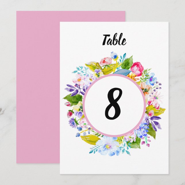 Modern Rosa Blommig Romantisk Bröllopsbord Nummer Inbjudningar (Fram/baksida)