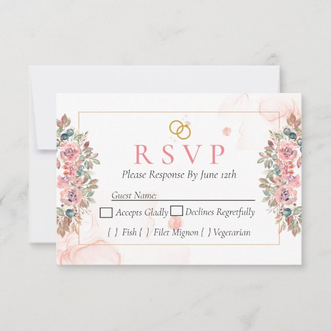 Modern rosa blommig RSVP-kort OSA Kort (Framsida)
