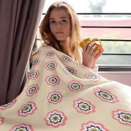 Modern Rosa Blommigt Beige Pastel Fleece Blanket