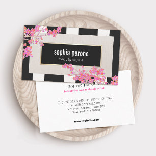 Modern Rosa Blommigt Black and White Rand Salon Visitkort