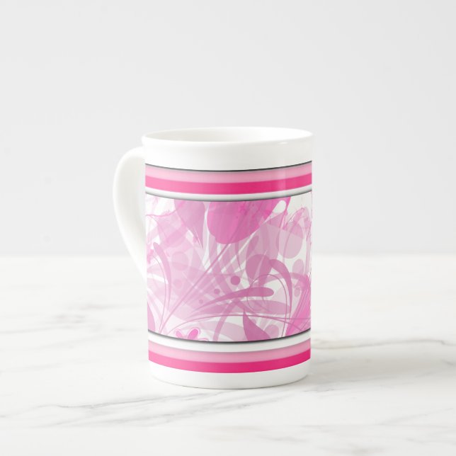 Modern Rosa Blommigt Bone China Mugg Benporslin Mugg (Framsida vänster)
