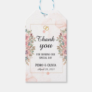 Modern rosa blommigt bröllop presentetikett
