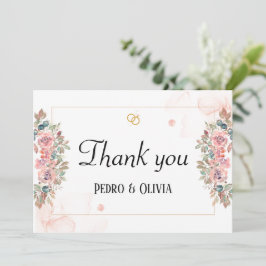 Modern rosa blommigt bröllop tack kort