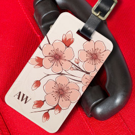Modern Rosa Blommigt Cherry Blommar Monogram Bagagebricka