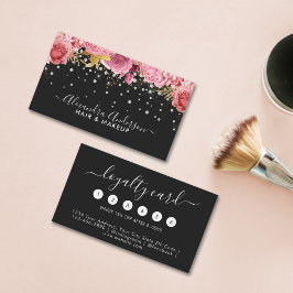 Modern Rosa Blommigt Diamonds Glitter Beauty Salon Lojalitetskort
