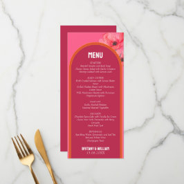 Modern Rosa Blommigt Fet Bröllop Flat Menu Meny
