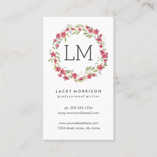 Modern rosa blommigt för blommakran | visitkort (Framsida)