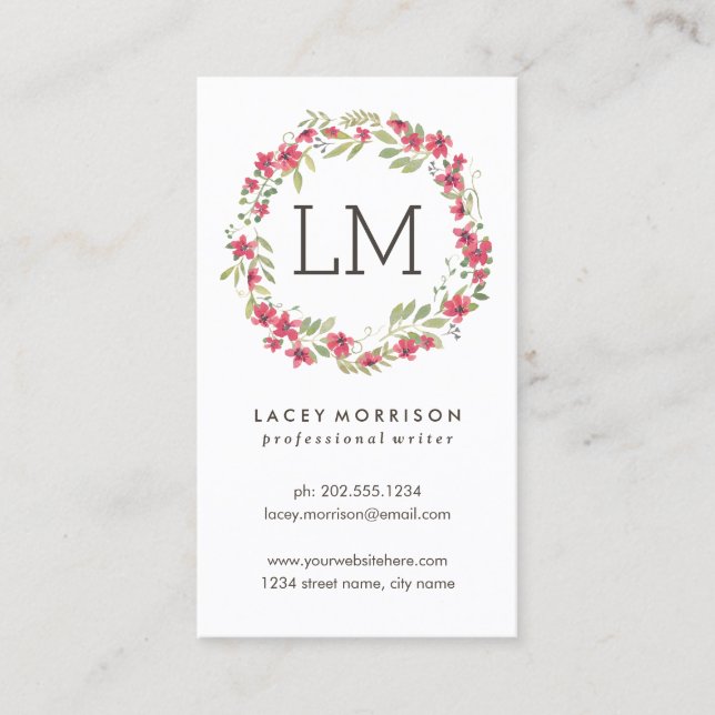 Modern rosa blommigt för blommakran | visitkort (Framsida)